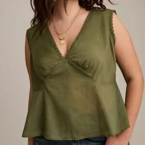 Festi Olive Green Sleeveless V-Neck Top